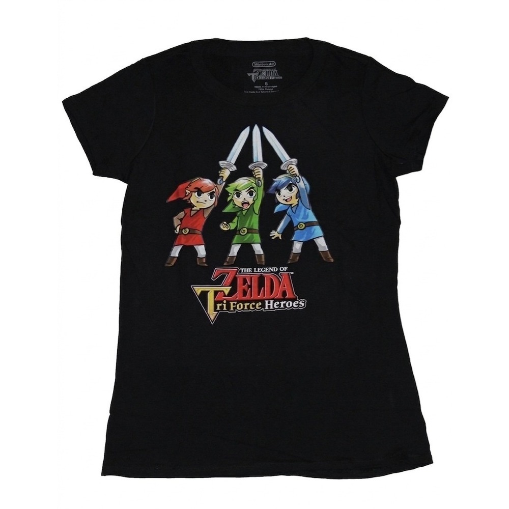 Nintendo Legend of Zelda Tri Force Heroes Black Graphic Tee Shirt Junior XL 2016